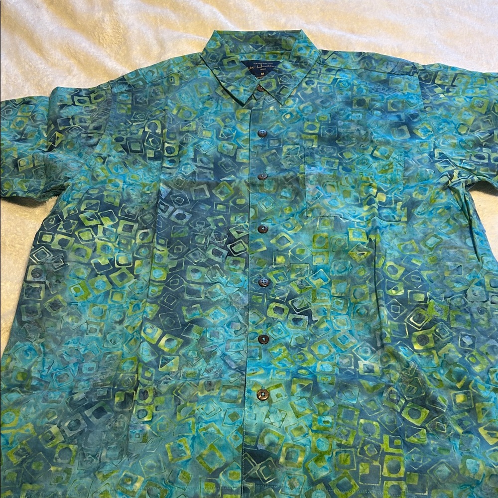 Vibrant Blue-Green Geometric Men's Shirt